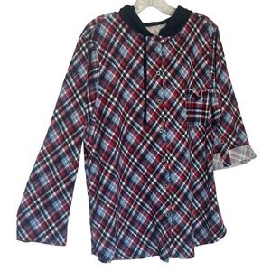 Womens Plaid Flannel Hooded Tunic Shirt Long Sleeve Button Down Size‎ XXL